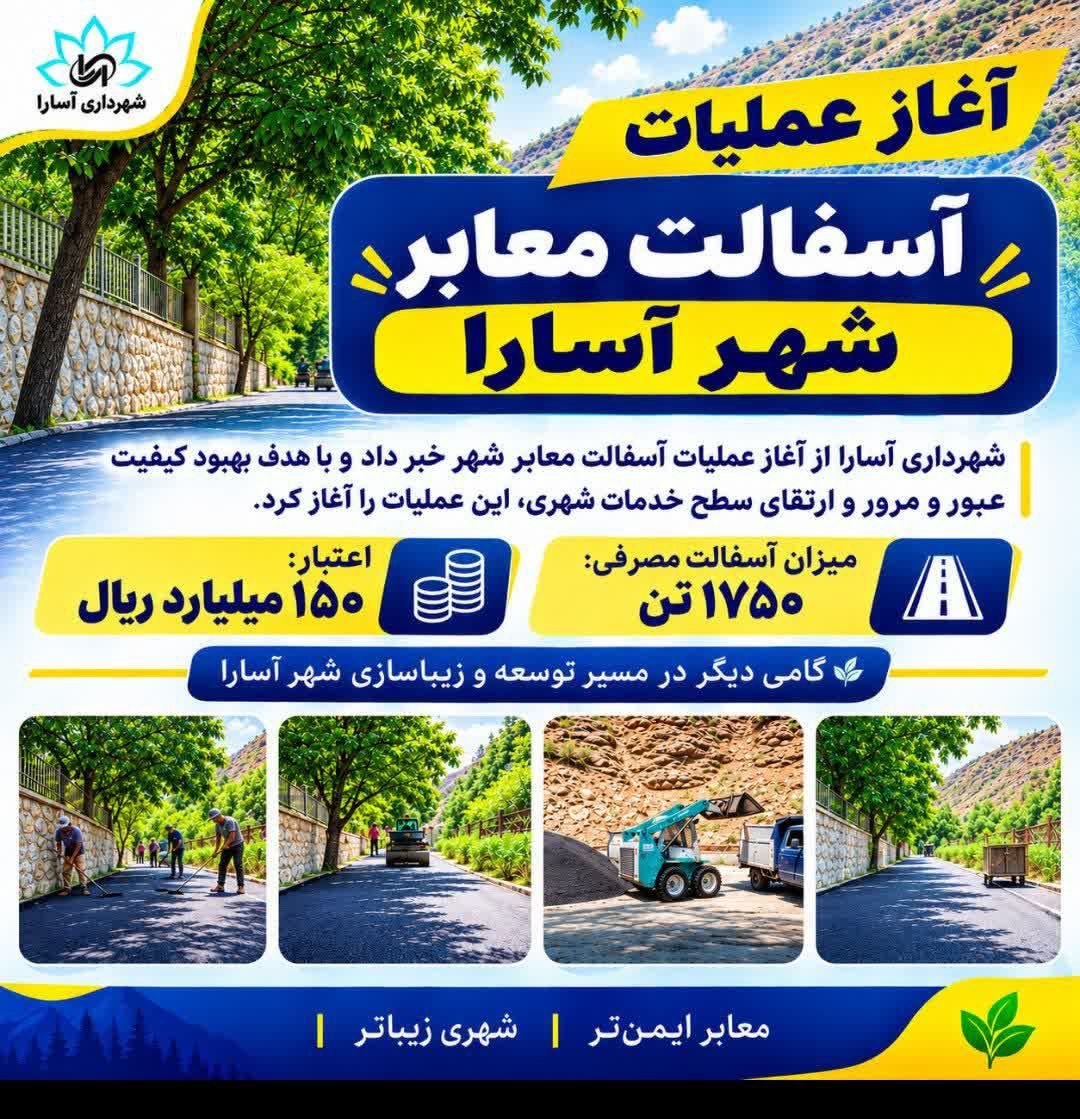 پروژه بزرگ نوسازی معابر شهر آسارا با اعتبار ۱۵۰ میلیارد ریالی اجرایی شد